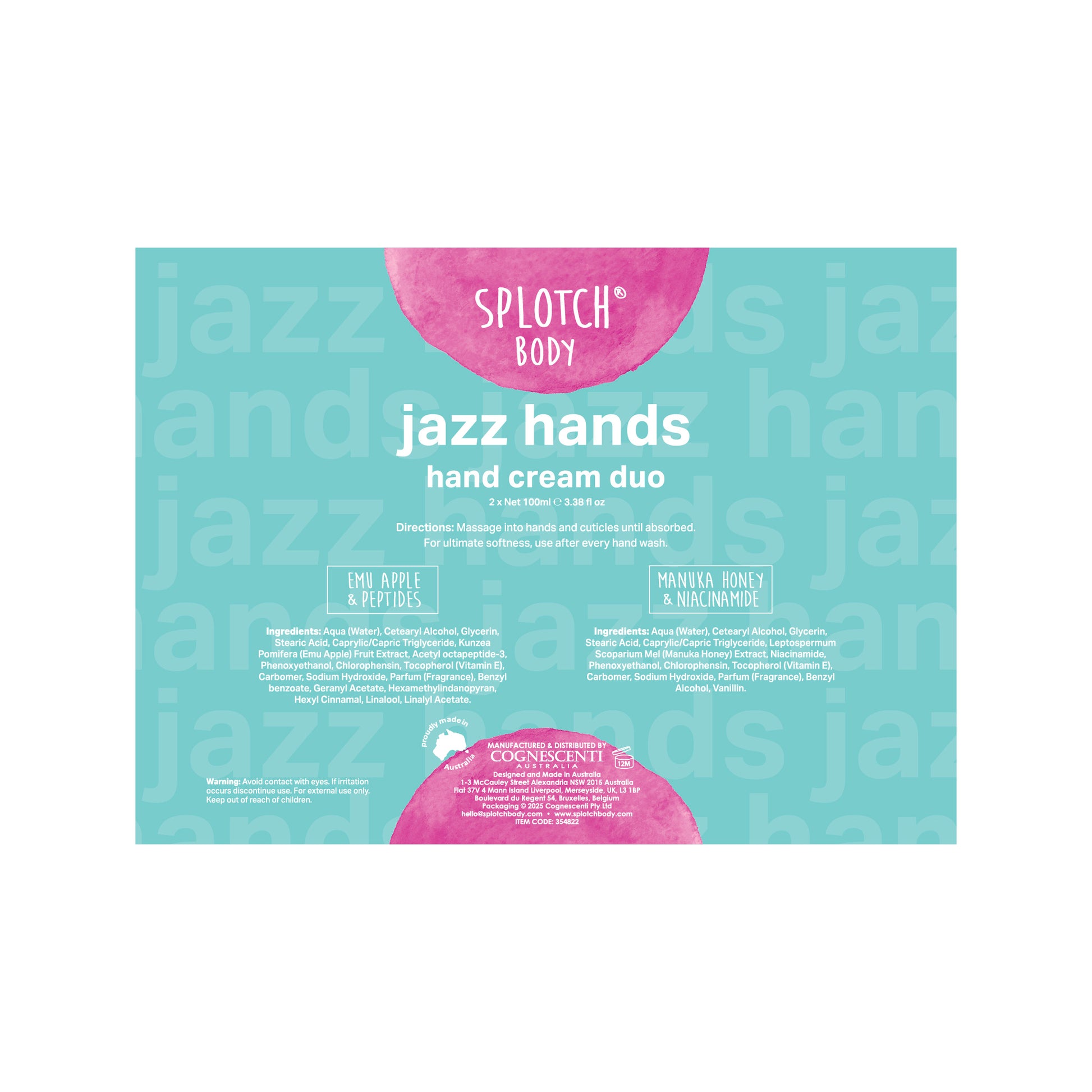 Splotch Body Jazz Hands hand cream duo packaging on a white background