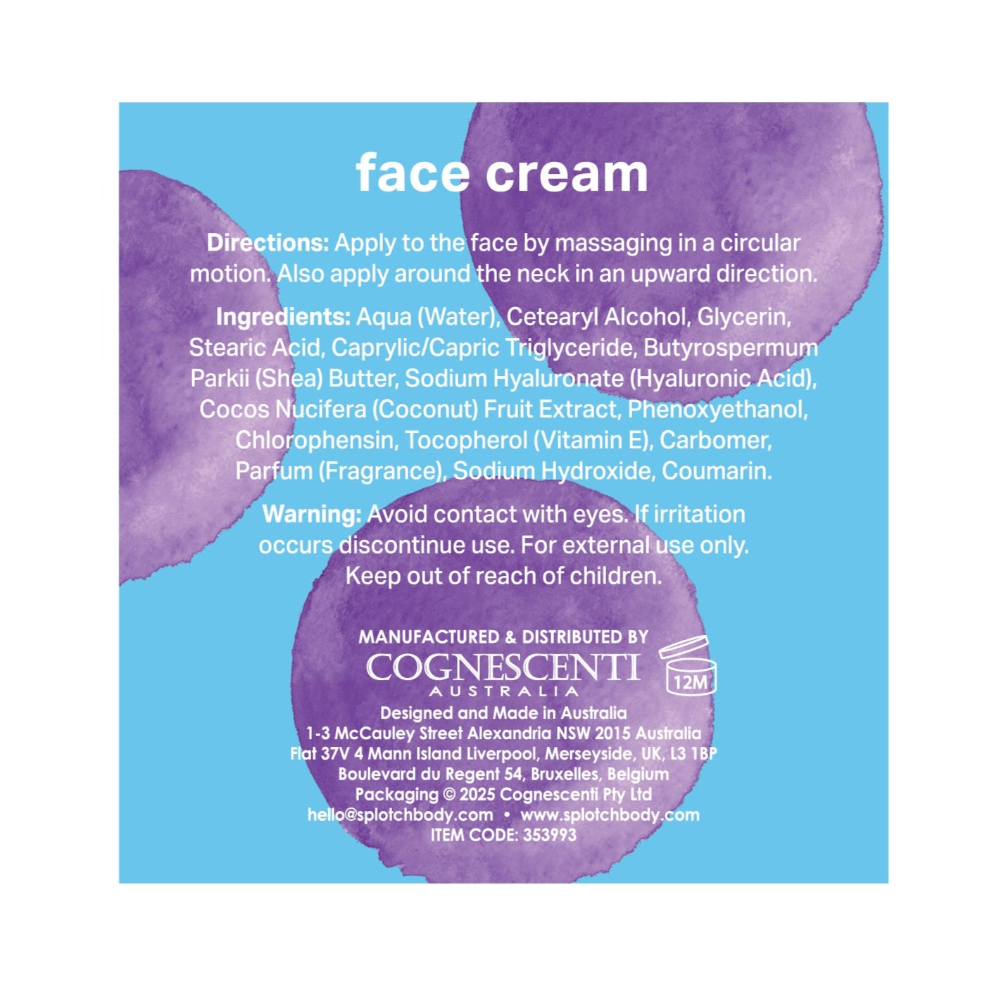 Back of a face cream packaging with text and branding